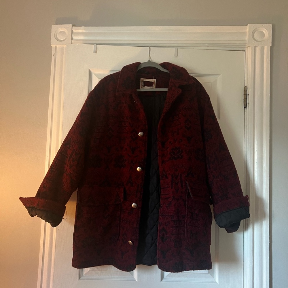 Vintage Burgundy Patterned Wool Jacket